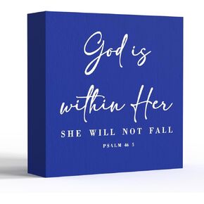 God is within Her Bible Verse Artwork Wood Box Sign Rustic Farmhouse Style Psalm 46 : 5 Christian Wood Block Plaque 5 X 5 Inches Home Office Desk Sign Decor for Presents
