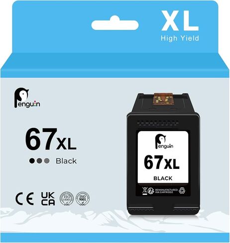 Penguin 67XL Ink Cartridges for HP Printers Deskjet 2755e 2800 2855e 4155e 2752 2723e Envy 6055 6052 Envy Pro 6458 6452 6455 Remanufactured High Yield 67 XL hp67 hp67xl 1 Color in Saudi Arabia