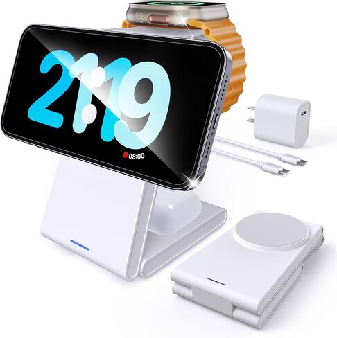 Foldable 3 in 1 Charging Station for Multiple Devices, Travel Wireless Charger for MagSafe Charger Stand, Magnetic Charging Stand for iPhone 15/14/13/12 for Apple Watch AirPods in Kuwait