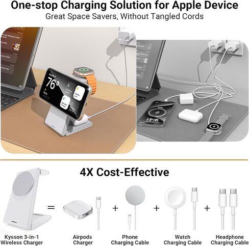 Foldable 3 in 1 Charging Station for Multiple Devices, Travel Wireless Charger for MagSafe Charger Stand, Magnetic Charging Stand for iPhone 15/14/13/12 for Apple Watch AirPods in Kuwait