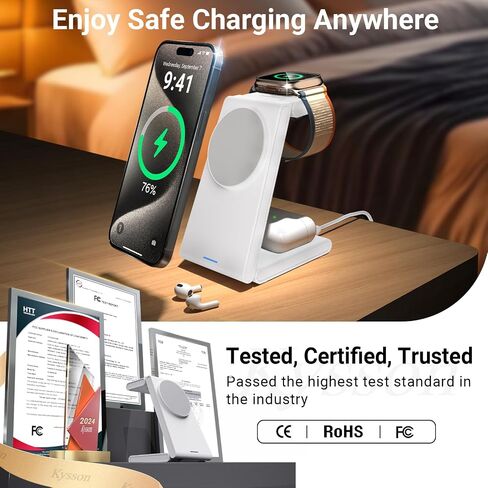 Foldable 3 in 1 Charging Station for Multiple Devices, Travel Wireless Charger for MagSafe Charger Stand, Magnetic Charging Stand for iPhone 15/14/13/12 for Apple Watch AirPods in Kuwait