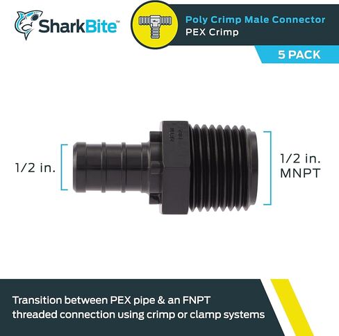 SharkBite 1/2 x 1/2 Inch MNPT Poly Crimp Adapter, Pack of 5, PEX Pipe, PE-RT, UP120A5 in Saudi Arabia