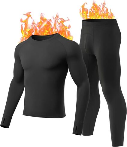 ملابس داخلية حرارية طويلة جونز للرجال مبطنة بالصوف، مجموعة بيجامة من الأعلى والأسفل للشتاء البارد in Kuwait