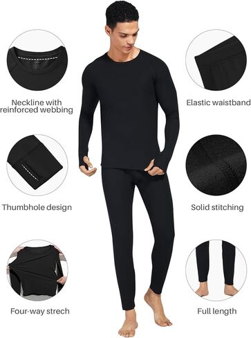 ملابس داخلية حرارية طويلة جونز للرجال مبطنة بالصوف، مجموعة بيجامة من الأعلى والأسفل للشتاء البارد in Kuwait