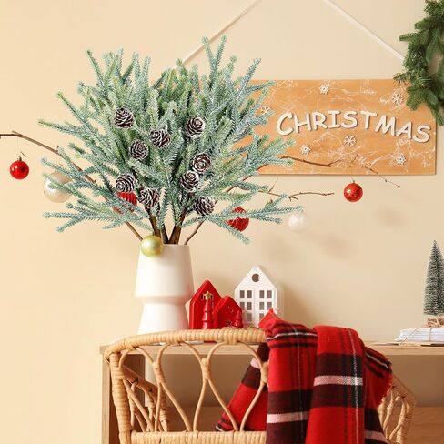 Sggvecsy 50 Pcs Artificial Pine Branches Green Plants Fake Greenery Pine Picks for DIY Wreath Xmas Home Garden Decoration in Kuwait