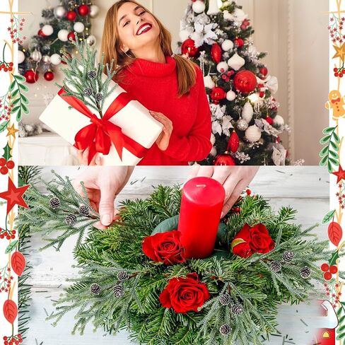 Sggvecsy 50 Pcs Artificial Pine Branches Green Plants Fake Greenery Pine Picks for DIY Wreath Xmas Home Garden Decoration in Kuwait