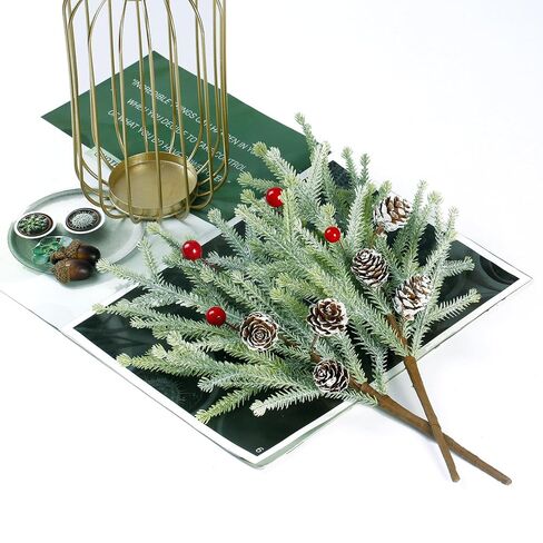Sggvecsy 50 Pcs Artificial Pine Branches Green Plants Fake Greenery Pine Picks for DIY Wreath Xmas Home Garden Decoration in Kuwait
