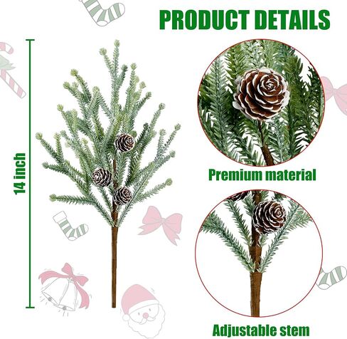 Sggvecsy 50 Pcs Artificial Pine Branches Green Plants Fake Greenery Pine Picks for DIY Wreath Xmas Home Garden Decoration in Kuwait