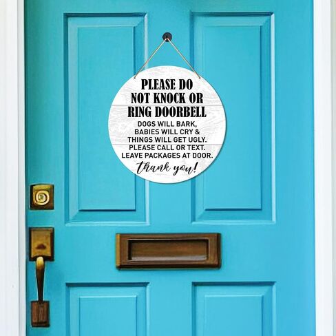 Muktoujaumai Sleeping Baby Sign Front Door Decor, Farmhouse Round Hanging Sign Decor Do Not Disturb or Knock Ring Wall Decorations Wood Sign for Home, Porch, New Mom Gift in Saudi Arabia
