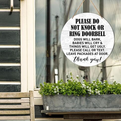 Muktoujaumai Sleeping Baby Sign Front Door Decor, Farmhouse Round Hanging Sign Decor Do Not Disturb or Knock Ring Wall Decorations Wood Sign for Home, Porch, New Mom Gift in Saudi Arabia