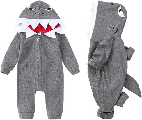 LUZOZEZO Infant Newborn Baby Boys Girls Dinosaur Shark Long Sleeve Hoodie Romper Onesies Jumpsuit Outfits in Kuwait