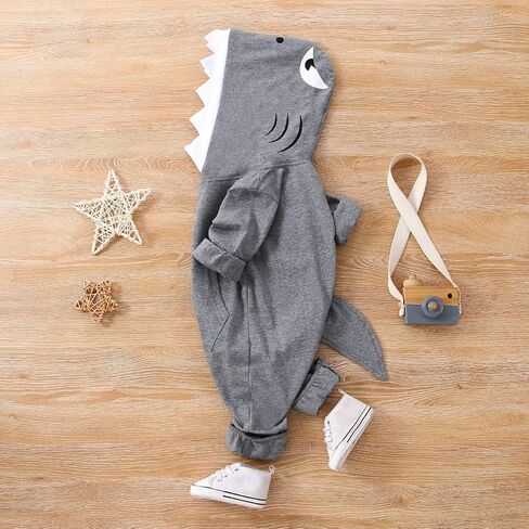 LUZOZEZO Infant Newborn Baby Boys Girls Dinosaur Shark Long Sleeve Hoodie Romper Onesies Jumpsuit Outfits in Kuwait