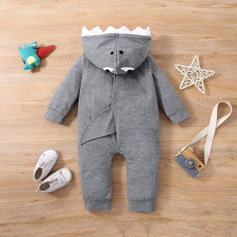 LUZOZEZO Infant Newborn Baby Boys Girls Dinosaur Shark Long Sleeve Hoodie Romper Onesies Jumpsuit Outfits in Kuwait
