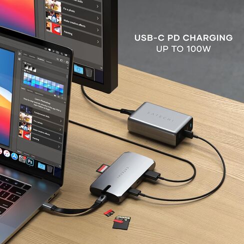 Satechi USB C Hub Multiport Adapter, USB C Docking Station 9 in 1, 4K HDMI, 100W USB C PD Charging, USB C Data, 2 USB-A, GbE, Micro/SD Card Readers, VGA, for MacBook, Windows - Black in Saudi Arabia