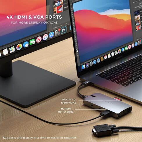 Satechi USB C Hub Multiport Adapter, USB C Docking Station 9 in 1, 4K HDMI, 100W USB C PD Charging, USB C Data, 2 USB-A, GbE, Micro/SD Card Readers, VGA, for MacBook, Windows - Black in Saudi Arabia