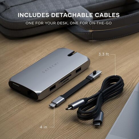 Satechi USB C Hub Multiport Adapter, USB C Docking Station 9 in 1, 4K HDMI, 100W USB C PD Charging, USB C Data, 2 USB-A, GbE, Micro/SD Card Readers, VGA, for MacBook, Windows - Black in Saudi Arabia