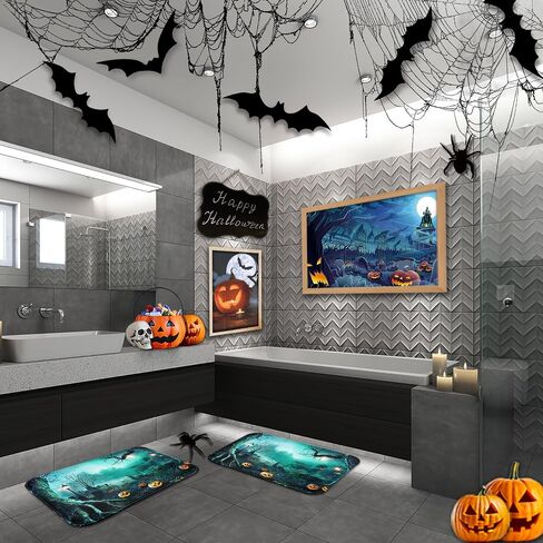 Arttown Autumn Falling Maple Leaves Bathroom Rugs and Mats Sets 2 Piece, Orange Fall Bathroom Rugs Non Slip, Farmhouse Absorbent Microfiber Memory Foam Bath Mat Machine Washable Bathroom Floor Mats in Saudi Arabia