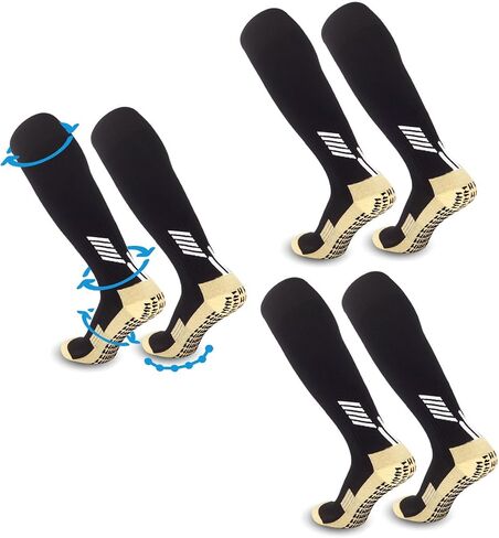 2-pair Soccer Socks Anti Slip Grip Pads for Football Basketball Sports Grip Socks,Knee High Socks For Men, Women, Universal US size 6.5-10 (black) in Saudi Arabia