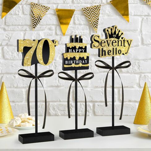 3 Pcs 60th Birthday Table Decorations Wooden Signs,Happy 60th Birthday Tiered Tray Decorations for men women Birthday Party Decor (60) in Kuwait