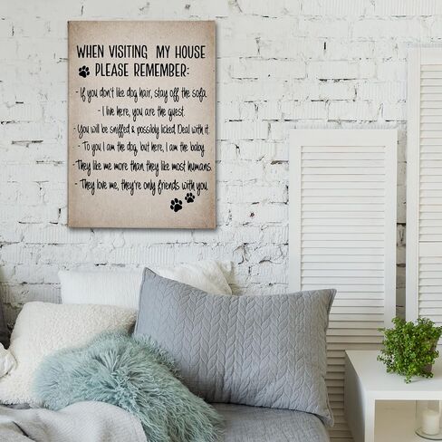 PHAMTE When Visiting My House Please Remember Dog Sign Wall Art,Dog Wall Decor, Dog Wall Art, Farmhouse Funny Dog Signs Print Poster Framed Canvas Painting Wall Art Home Living Room Decor（11x14 Inch） in Saudi Arabia