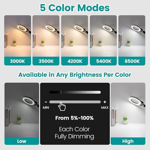 10X Magnifying Glass with Light, KUVRS 1,800 Lumen 3 Color Stepless Dimming, 4.2 Inch Real Glass Lens LED Lighted Magnifier, Adjustable Swing Arm with Clamp Desk Lamp for Craft Repair Crochet Puzzles in Saudi Arabia