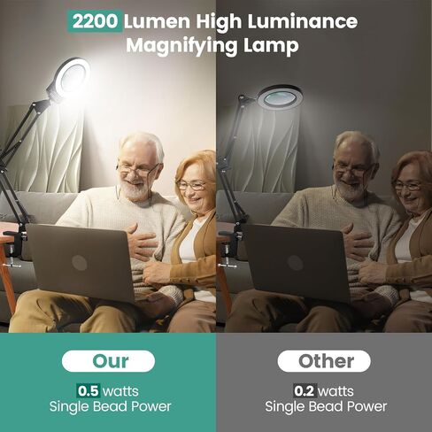 10X Magnifying Glass with Light, KUVRS 1,800 Lumen 3 Color Stepless Dimming, 4.2 Inch Real Glass Lens LED Lighted Magnifier, Adjustable Swing Arm with Clamp Desk Lamp for Craft Repair Crochet Puzzles in Saudi Arabia