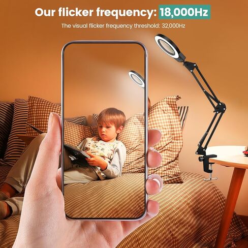 10X Magnifying Glass with Light, KUVRS 1,800 Lumen 3 Color Stepless Dimming, 4.2 Inch Real Glass Lens LED Lighted Magnifier, Adjustable Swing Arm with Clamp Desk Lamp for Craft Repair Crochet Puzzles in Saudi Arabia