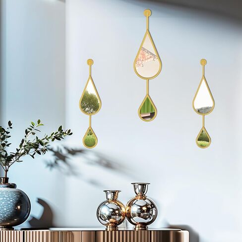 Gold Wall Mirror Tear Drop Shape Decor Mirror for Bedroom Living Room entryway Hall Fireplace Boho Wall Mirror 3-Pack Mirrors Set in Saudi Arabia
