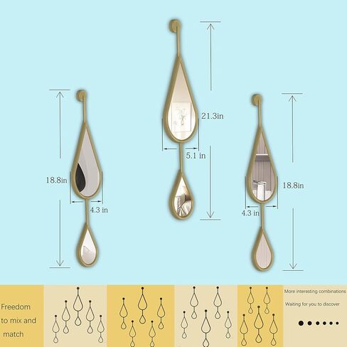 Gold Wall Mirror Tear Drop Shape Decor Mirror for Bedroom Living Room entryway Hall Fireplace Boho Wall Mirror 3-Pack Mirrors Set in Saudi Arabia