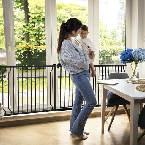Extra Wide 37.4" Tall Baby Gate for Doorways & Stairs, 47.7-57.1", Easy Install Pressure Mounted Dog Gate with 3 Configurable Extensions for The House Indoor, Easy Walk Thru Safety Gate in Saudi Arabia