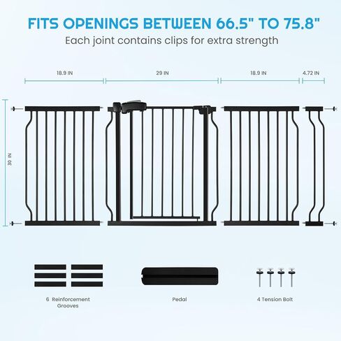 Extra Wide 37.4" Tall Baby Gate for Doorways & Stairs, 47.7-57.1", Easy Install Pressure Mounted Dog Gate with 3 Configurable Extensions for The House Indoor, Easy Walk Thru Safety Gate in Saudi Arabia