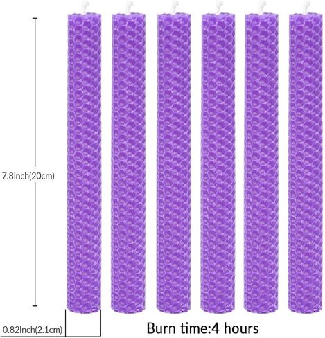 شموع مستدقة من شمع العسل الطبيعي من ديبي، شمع النحل الأبيض بدون قطرة وبدون دخان مقاس 8 بوصات، سطح مسطح لوقت الحرق لمدة 4 ساعات (عبوة من 6) in Kuwait