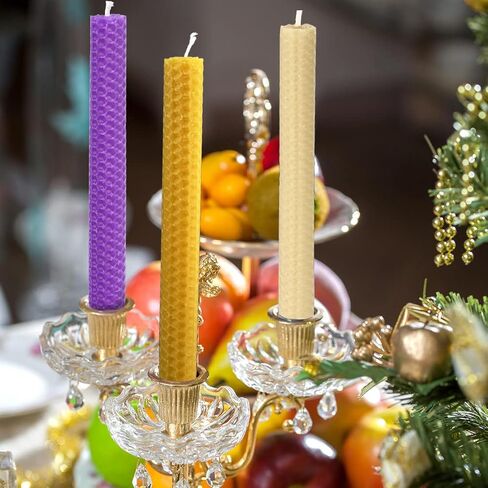 شموع مستدقة من شمع العسل الطبيعي من ديبي، شمع النحل الأبيض بدون قطرة وبدون دخان مقاس 8 بوصات، سطح مسطح لوقت الحرق لمدة 4 ساعات (عبوة من 6) in Kuwait