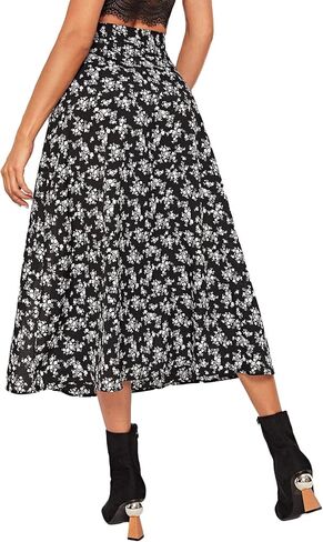 Floerns Women's Boho Floral High Waist Split A Line Midi Skirt Burgundy Large in Kuwait