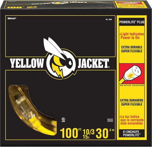 Yellow Jacket Extra Heavy Duty Extension Cord, 50Ft, 10 Gauge, 3 Conductor, Lighted End, STJW, Yellow, 2805 in Saudi Arabia