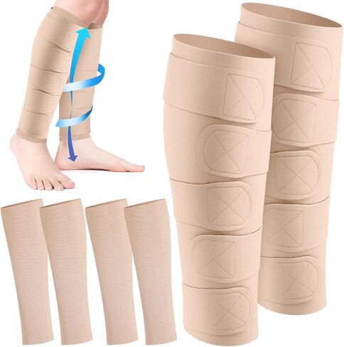 3 Pairs Lymphedema Compression Leg Wraps Adjustable Lower Leg Cover up Medical Shin Splint Wrap for Heaviness Fatigue(Complexion) in Saudi Arabia