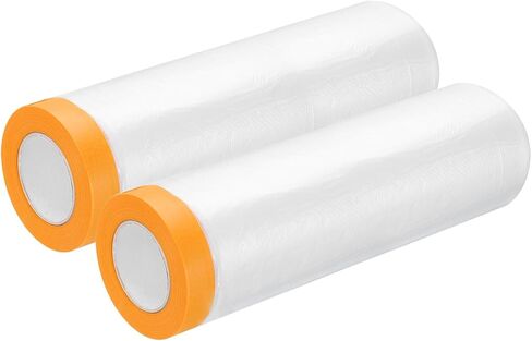 uxcell 3 Rolls Painters Plastic with Tape, 21.7in x5.9Ft Pre-Taped Masking Film Tape and Plastic Film Paint Plastic Covering Roll for Covering Skirting, Frames and Auto Body, Yellow/Clear in Saudi Arabia