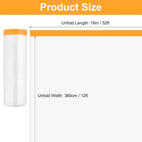 uxcell 3 Rolls Painters Plastic with Tape, 21.7in x5.9Ft Pre-Taped Masking Film Tape and Plastic Film Paint Plastic Covering Roll for Covering Skirting, Frames and Auto Body, Yellow/Clear in Saudi Arabia
