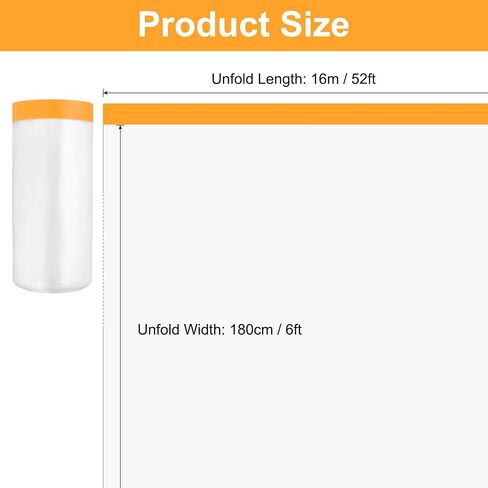 uxcell 3 Rolls Painters Plastic with Tape, 21.7in x5.9Ft Pre-Taped Masking Film Tape and Plastic Film Paint Plastic Covering Roll for Covering Skirting, Frames and Auto Body, Yellow/Clear in Saudi Arabia
