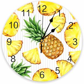 Wall Clock 10 Inch Silent Non-Ticking, Vintage Lemon Summer Wood Grain Round Decorative Clock for Living Room Bedroom Kitchen School Easy to Read Battery Operated Mute Clock
