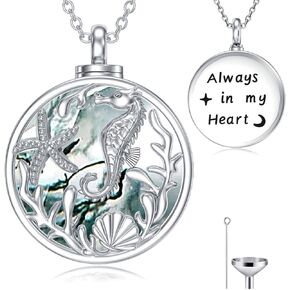 WINNICACA Urn Necklace for Ashes Sterling Sivler Abalone Shell Crystal Cremation Jewelry for Ashes Memorial Jewelry for Women Men