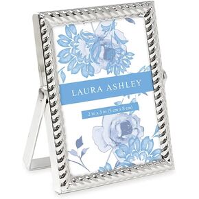 Laura Ashley 5x7 Silver Rope Metal Picture Frame (Vertical) with Pull-Out Easel Stand, Made for Tabletop, Counterspace, Shelf and Desk