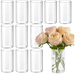 12Pcs Glass Cylinder Vases 8 Inch Tall Clear Vases for Centerpieces Weeding Decoration, Clear Glass Flower Vases Hurricane Floating Candle Holder for Party Table Home Decor