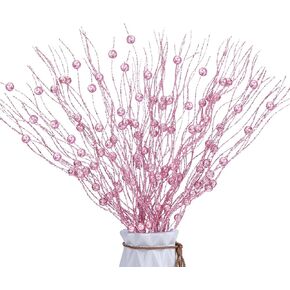 10Pcs Artificial Glitter Berry Stems, White Christmas Decoration Twisted Glittery Twigs, Christmas Tree Picks, Branches for Xmas Decor Small Vase Holiday Wedding Party (15.8 Inch)