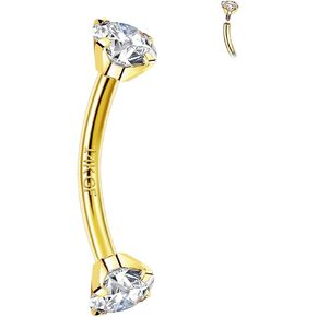2 Pcs 14k Gold Filled Eyebrow Rings, 16G Threaded Rook Piercing Jewelry, Surgical Steel Vertical Lip Labret Belly Tongue Ring Daith Earring Curved Barbells