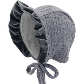 HADEEONG Baby Girls Bonnet Ultra Soft Christening Bonnet Cap Lovely Velvet Flounce Adjustable Hats 2-10 Months