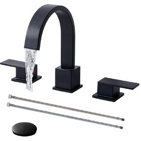 3 Hole Bathroom Faucet Brushed Nickel, 8 inch 2 Handle Waterfall Widespread Bathroom Sink Faucet, Modern Vanity Faucet for Bathroom Sink with Pop-up Drain