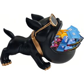 Key Bowl for Entryway Table and Candy Bowl Dish for Office Desk Funny Coffee Table,Pug French Bulldog Statue Retro Blue Resin Statues for Home Decor as Gifts with a Storage Big Mouth Dog