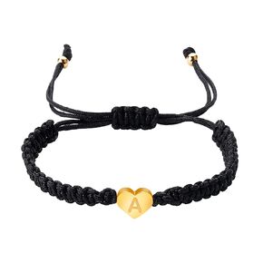 Gold Heart Initial Bracelets for Women Girls - 26 Letters Initial Charm Bracelet Handmade Black Red Rope Braided Adjustable Jewelry for Mom Daughter Best Friend Birthday Gift (K-Red)