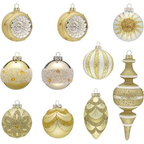 Valery Madelyn Glass Christmas Ornaments Set, 10ct Red and Gold Mercury Blown Glass Christmas Tree Ball Decorations, Luxury Xmas Hanging Teardrop Finial Faceted Reflector for Holiday Decor